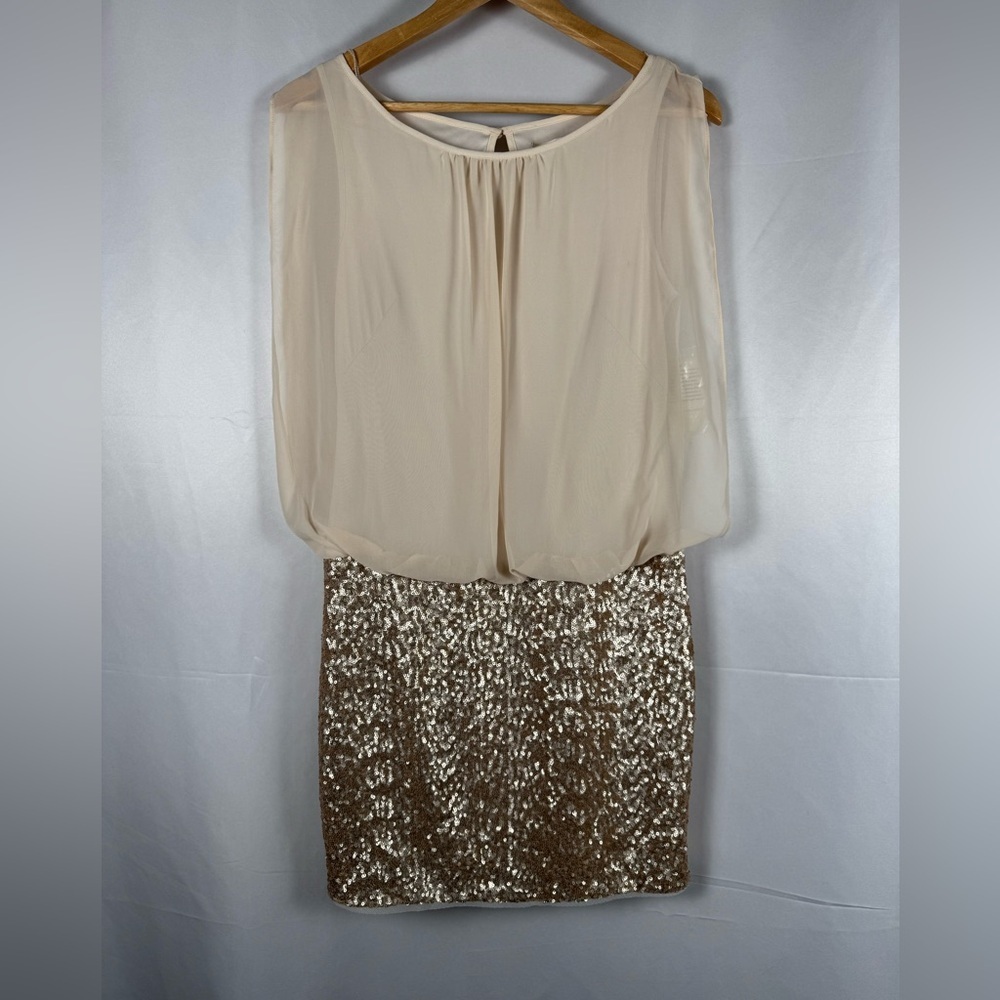 Aiden Mattox Cocktail Dress NWT Champagne Chiffon Top Sequin Skirt 4 Party Event - Picture 2 of 16
